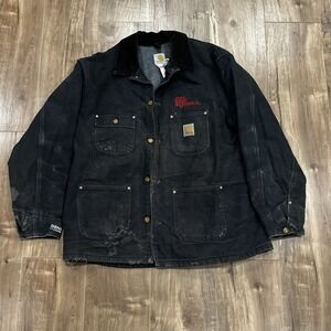 Vintage Carhartt Chore Coat Jacket Mens Blanket Lined C01‎ XL Black Thrashed
